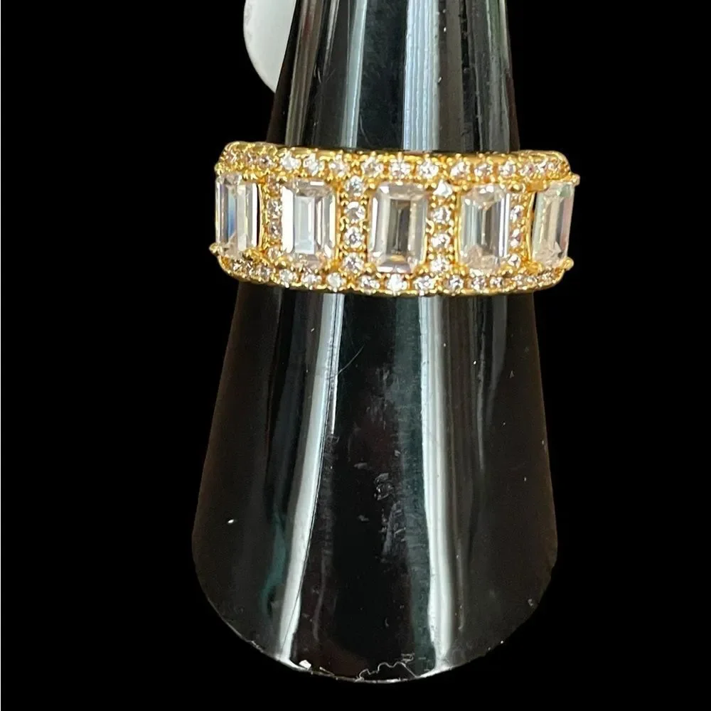 18K GOLD‎ FILLED 5 BAGUETE CZ RING, SZ 8